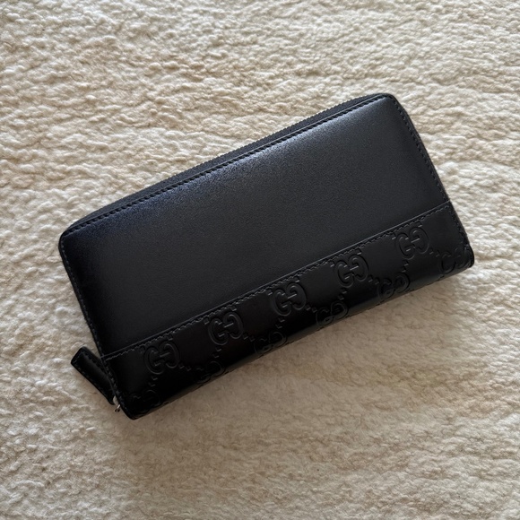 GUCCI Guccissima GG Logo Leather Zip Around Long Wallet Black - Picture 1 of 5